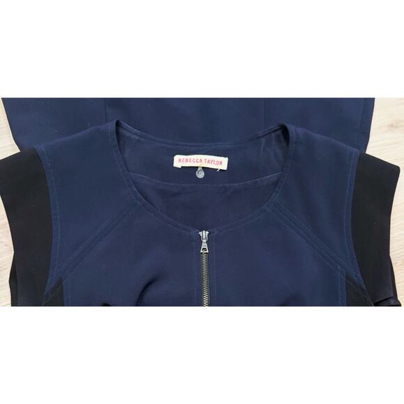 Rebecca Taylor Sheath Dress Size 6 Womens Cap Sleeve Zip Front Navy Blue Black - Picture 12 of 13